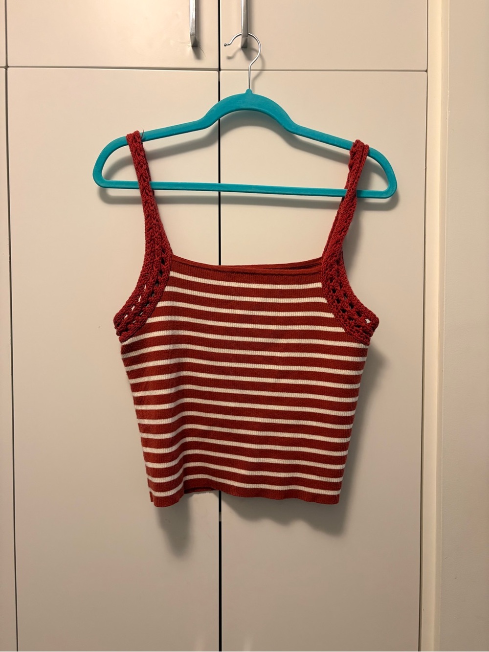 aerie Red & Cream Striped Cropped Knit Tank